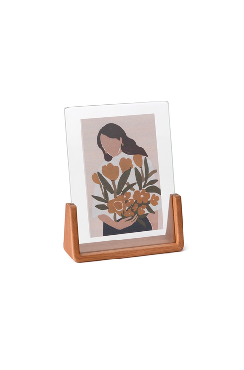 Porta Retrato em Vidro com Base de Madeira 10x15cm