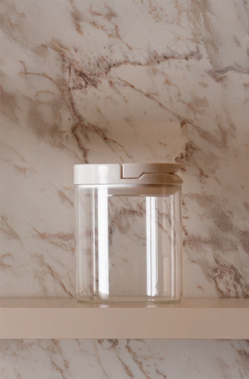 Pote com Tampa Plástica Bege Vidro Borossilicato Pequeno