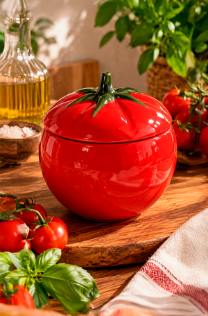 Pote de Tomate Seletta Redondo com Tampa em Cerâmica 730ml
