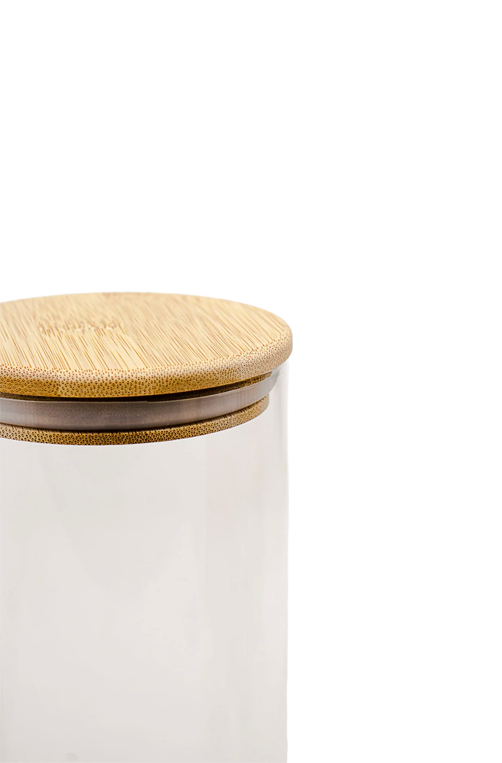 Pote em Vidro Redondo com Tampa em Bambu 1,3l