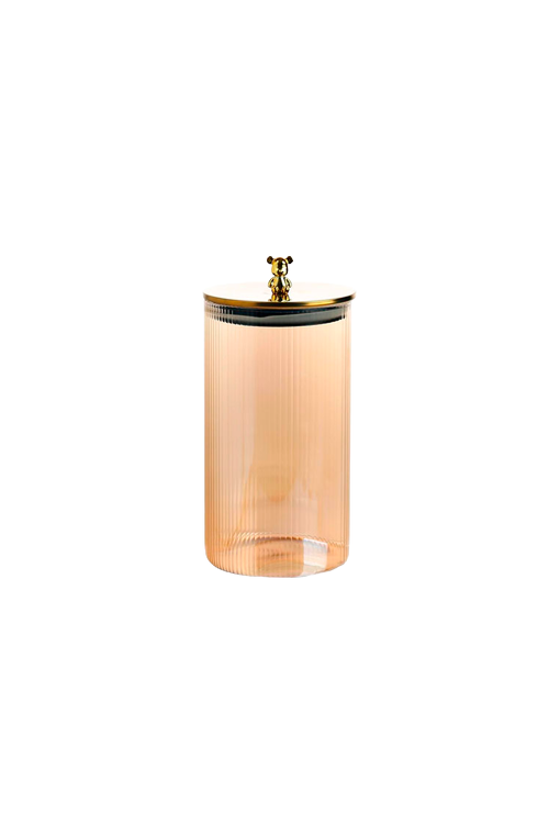 Pote de Vidro Canelado com Urso Dourado Médio