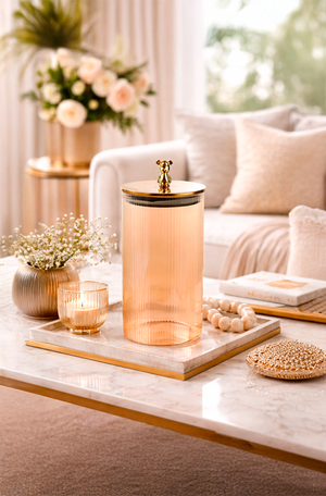 Pote de Vidro Canelado com Urso Dourado Médio