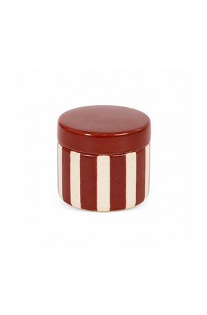 Pote Decorativo Listrado Vermelho e Bege em Cerâmica 10cm