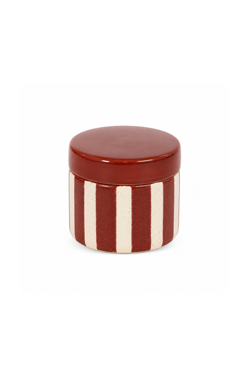 Pote Decorativo Listrado Vermelho e Bege em Cerâmica 10cm