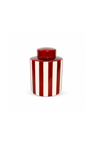 Pote Decorativo Listrado Vermelho e Bege em Cerâmica 23cm