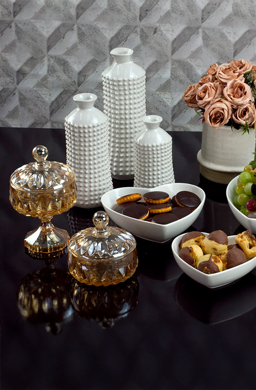 Potiche Decorativo de Cristal com Pé Louise Âmbar Metalizado