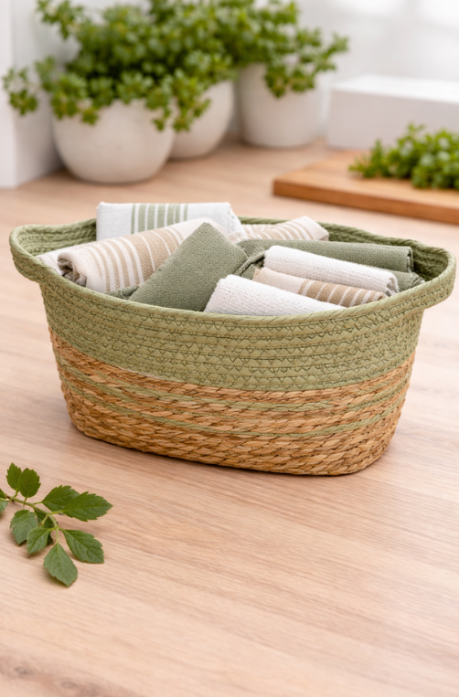 Cesto Decorativo em Fibra Natural com Alça