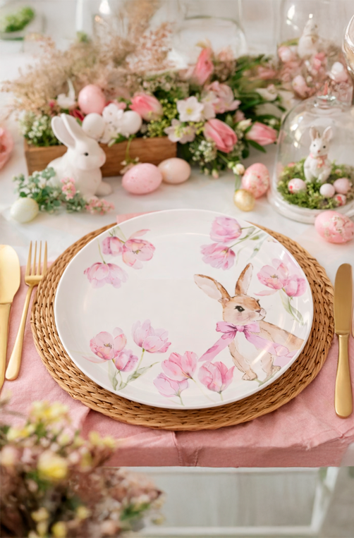 Prato Raso com Flores e Coelho em Melamina