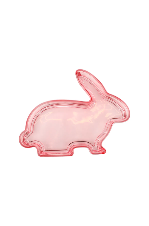 Prato em Formato de Coelho Rosa em Vidro