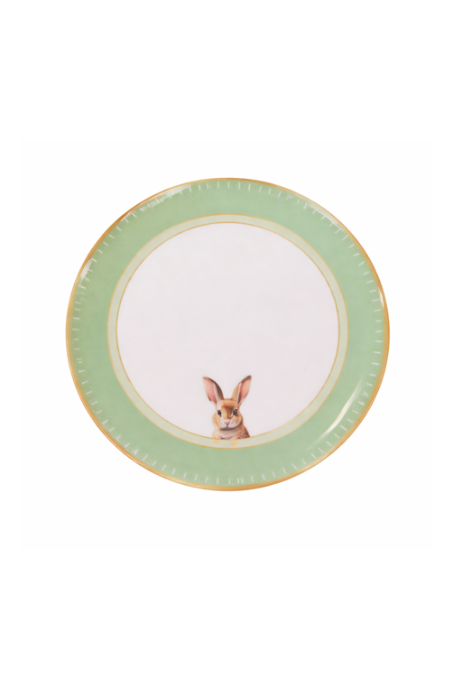 Prato Raso com Coelho Branco e Verde em Melamina