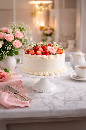 Prato para Bolo Durable Porcelain com Pé Alto Relevo de Porcelana