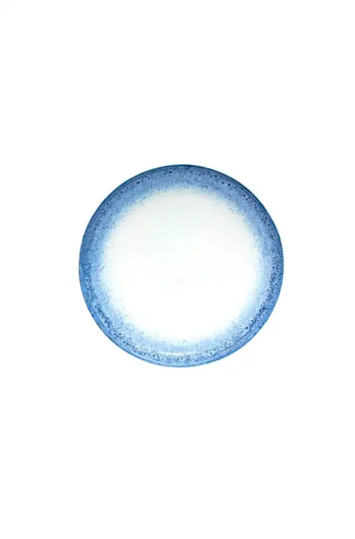 Prato Sobremesa em Porcelana Branco com detalhe Azul