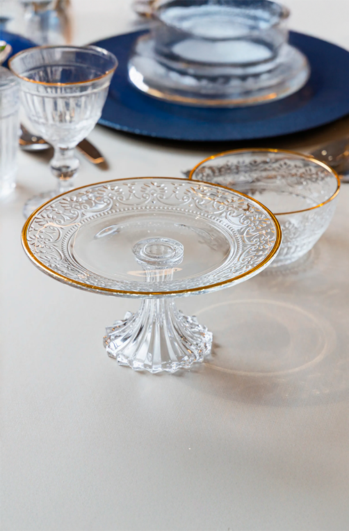 Prato com Pé Mauve com Fio de Ouro Cristal
