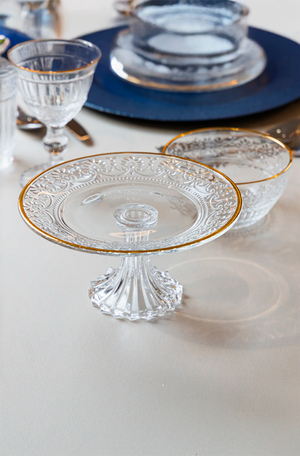 Prato com Pé Mauve com Fio de Ouro Cristal