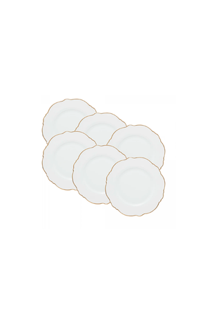 Conjunto de Pratos Rasos  Malvidas em Porcelana Filete Dourado 6 Peças