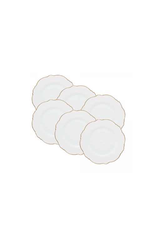 Conjunto de Pratos Rasos  Malvidas em Porcelana Filete Dourado 6 Peças