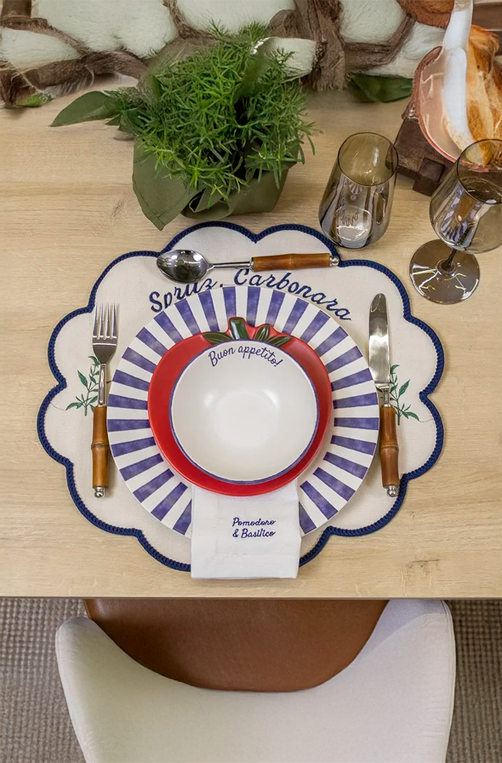 Prato Raso Aquarelle Listras Azuis em Cerâmica