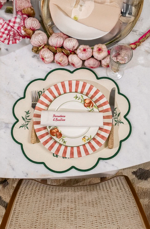 Prato Raso quarelle Listras Vermelhas em Cerâmica