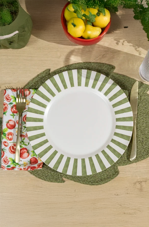 Prato Raso Aquarelle Listras Verde em Cerâmica