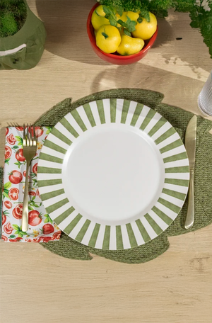 Prato Raso Aquarelle Listras Verde em Cerâmica