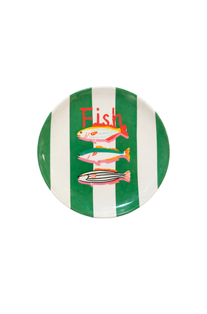 Prato Raso em Melamina com Peixes Fish Verde e Branco