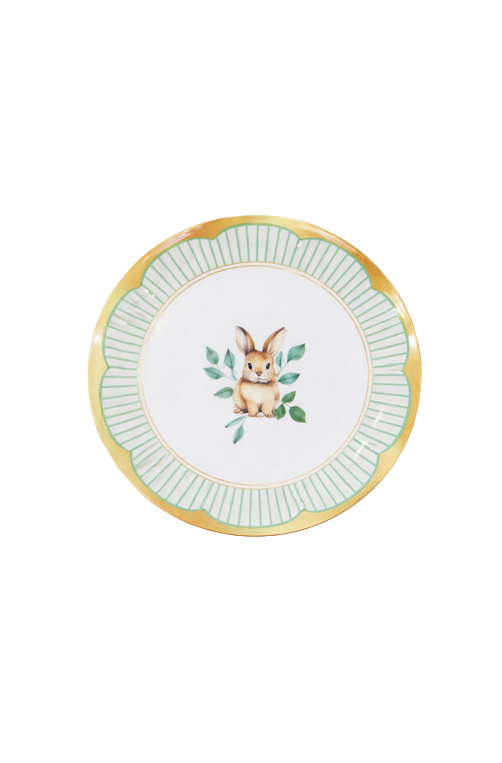 Prato de Sobremesa com Coelho e Listra Verde em Melamina