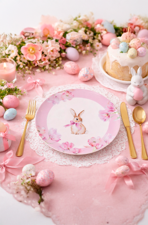 Prato de Sobremesa com Coelho e Flores em Melamina