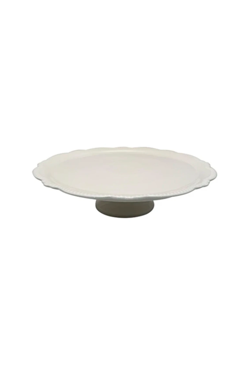 Prato para Bolo com Pé Lacet Branco em New Bone China