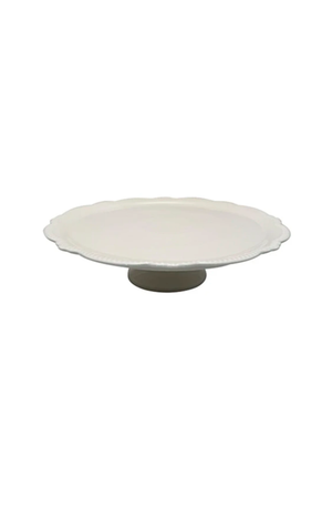 Prato para Bolo com Pé Lacet Branco em New Bone China