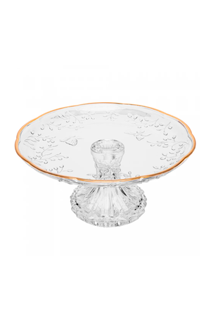 Prato para Bolo com Pé New Butterfly com Fio de Ouro em Cristal Ecológico 27cm