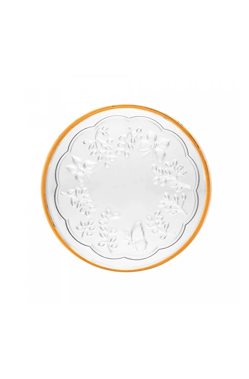 Conjunto de Prato Decorativo New Butterfly com Fio de Ouro em Cristal Ecológico 11cm 6 Peças