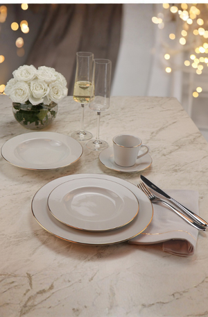Prato Fundo Elisa em Porcelana com Borda Dourada