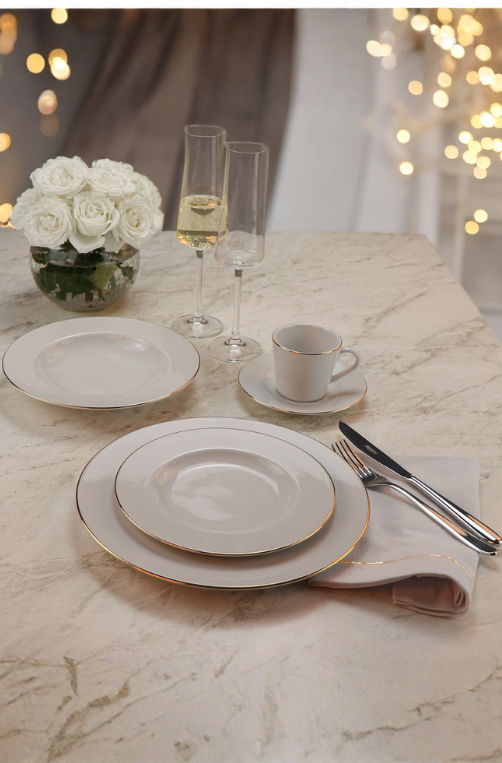 Prato Fundo Elisa em Porcelana com Borda Dourada