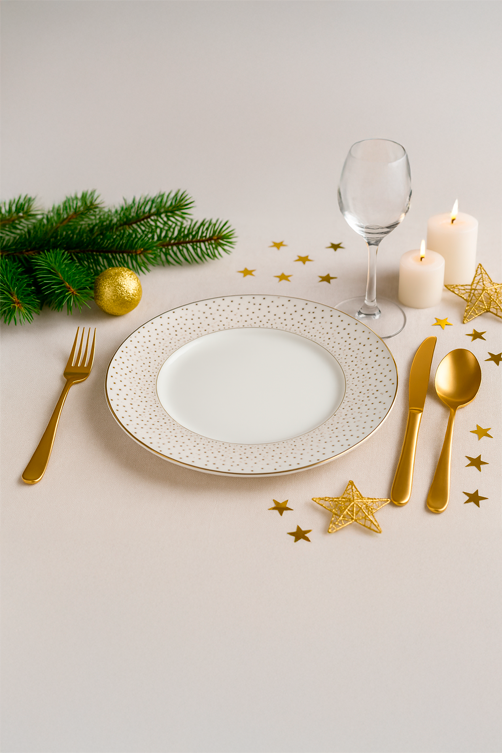 Conjunto de 4 Pratos Sobremesa de Porcelana Golden Dots