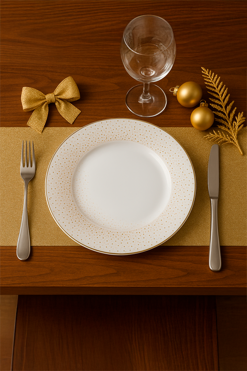 Conjunto de 4 Pratos Rasos de Porcelana Golden Dots