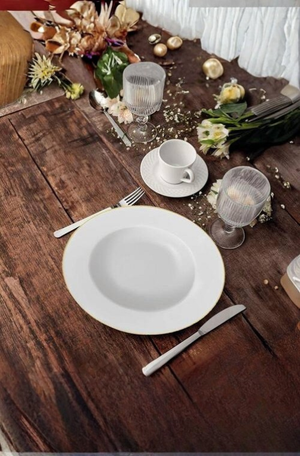 Prato Raso Elisa em Porcelana com Borda Dourada