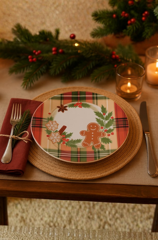 Prato de Sobremesa Natalino Xadrez de Melamina