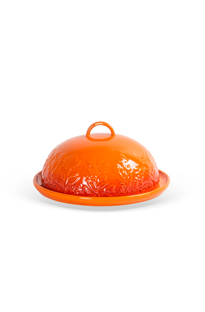 Queijeira com Relevo Florais Laranja em Cerâmica