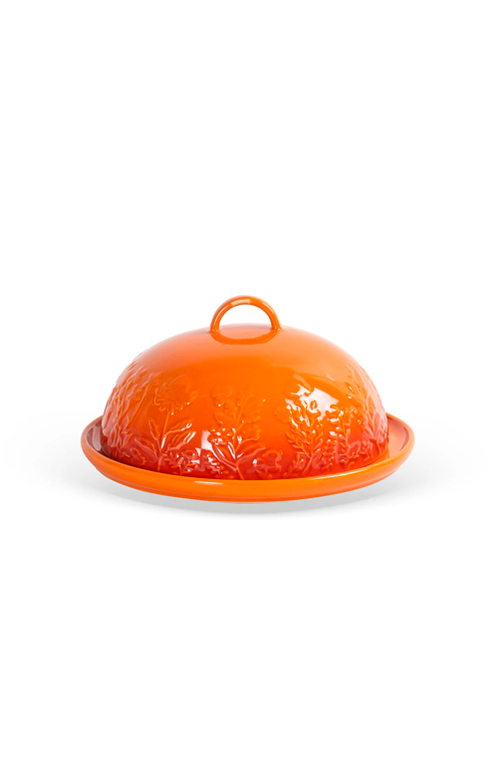 Queijeira com Relevo Florais Laranja em Cerâmica