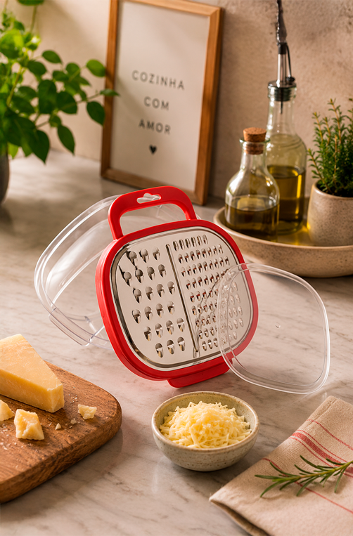 Ralador de Queijo com Tampa e Suporte e Alça Inox