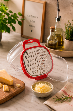 Ralador de Queijo com Tampa e Suporte e Alça Inox