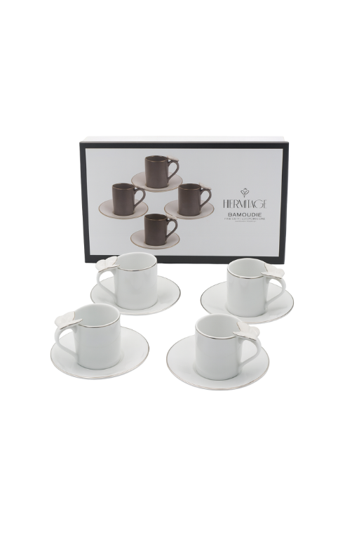 Conjunto de Xícaras de Chá com Pires em Porcelana Ramoudie 8 Peças 180ml