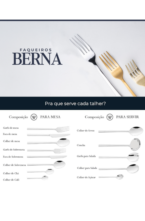 Faqueiro 54 Peças Berna Aço Inox Prata