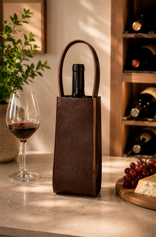 Porta Vinho em Couro Sintetico Morrom para Garrafa