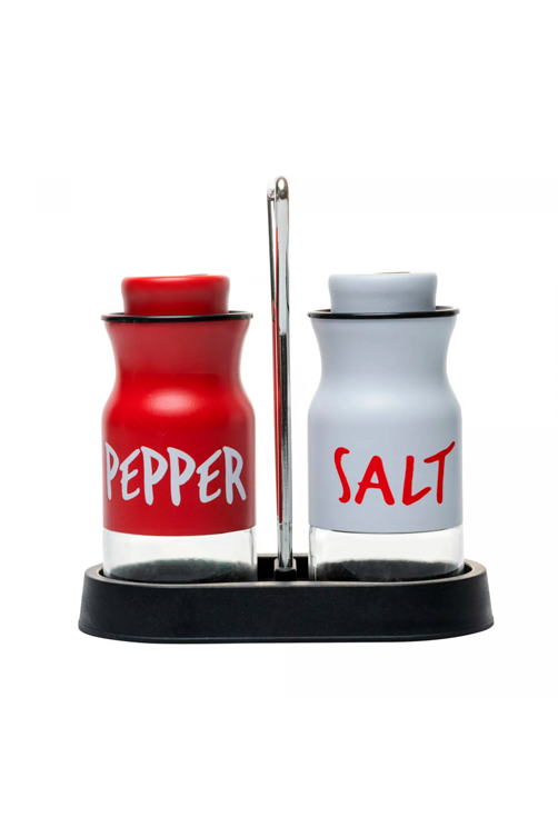 Conjunto 3 Peças Saleiro e Pimenteiro com Suporte 130ml Vidro