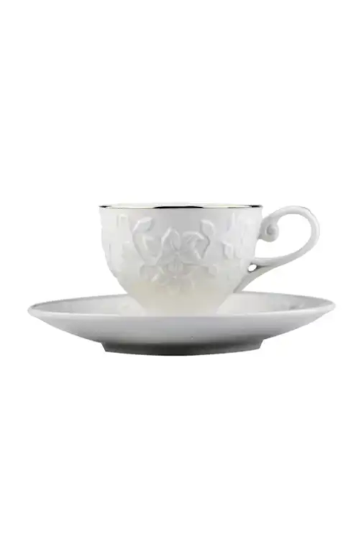 Conjunto de 6 Xícaras de Café com Pires Scarlet New Bone com Borda Dourada 90ml