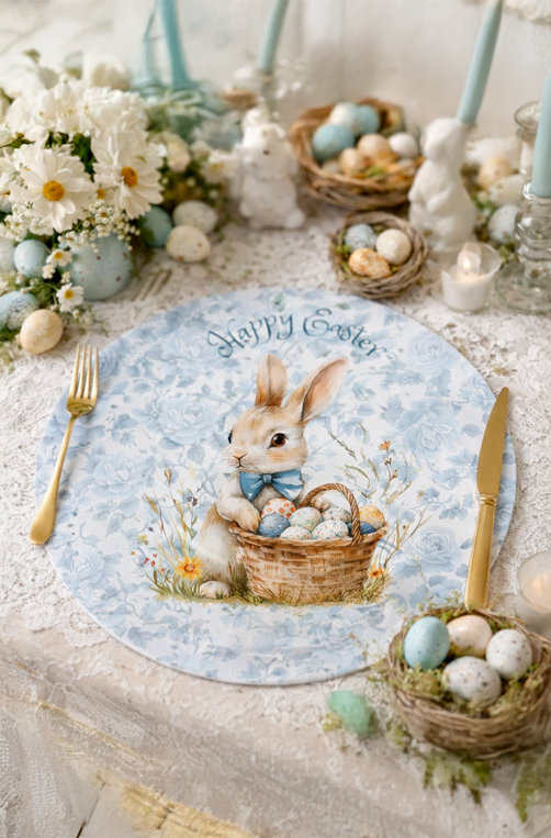 Sousplat Redondo Estampado Coelho Azul