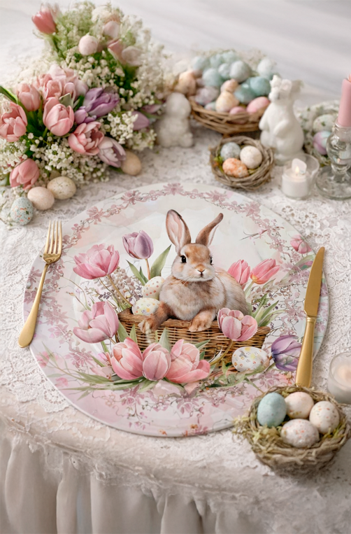 Sousplat Redondo Estampado Coelho Rosa e Lilás