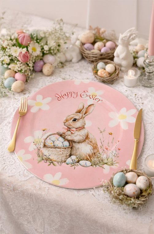 Sousplat Redondo Estampado de Coelho Rosa