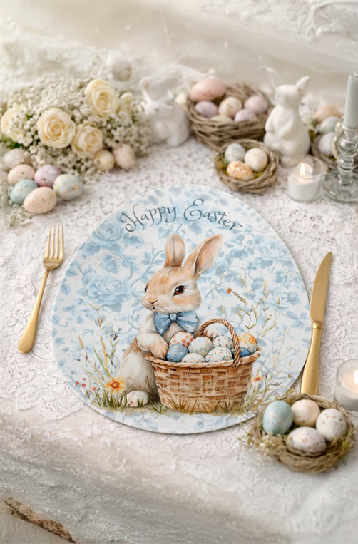 Sousplat Oval Estampado de Coelho Azul